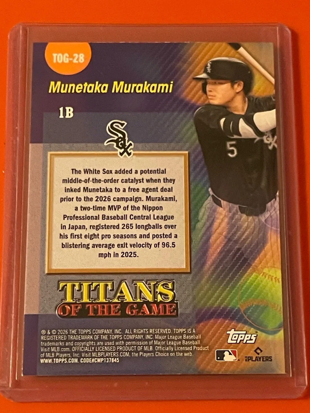 Munetaka Murakami #TOG-28 [Rookie] 2026 Topps Titans of the Game Baseball Card - Picture 2 of 2